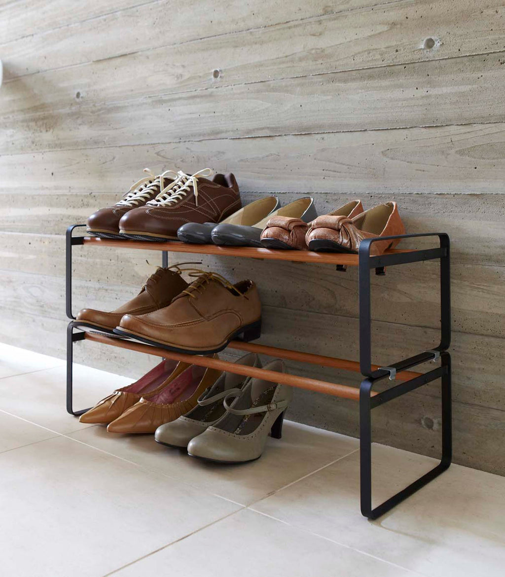 Stackable Shoe Rack (7 H)  - Steel + Wood
