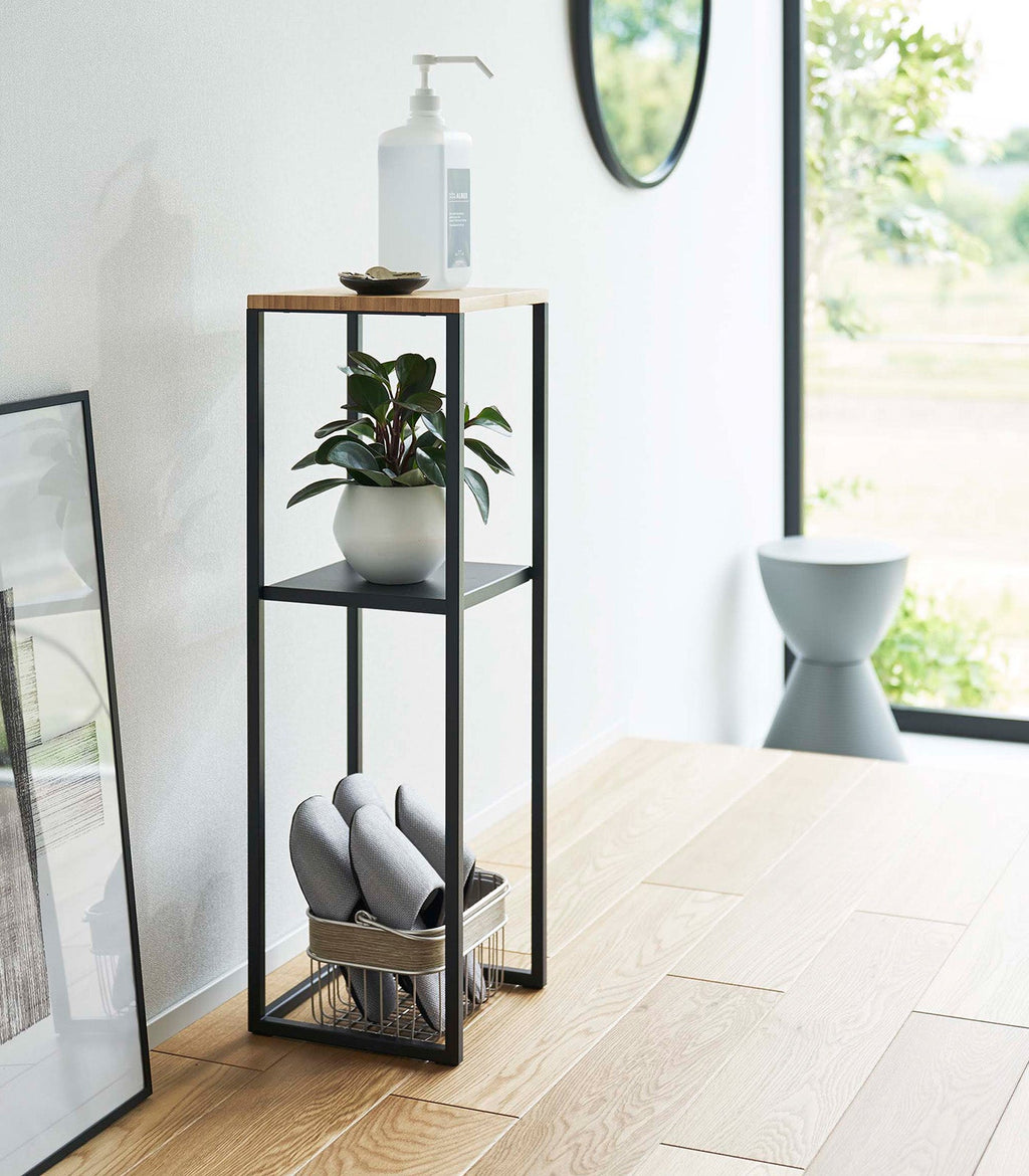 Two-Tier Display & Storage Shelf (31.5 H)  - Steel + Wood