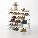 Rolling Five-Tier Shoe Rack (34.25 H)  - Steel + Wood