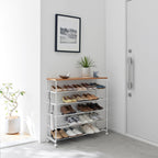 Rolling Five-Tier Shoe Rack (34.25 H)  - Steel + Wood
