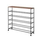 Rolling Five-Tier Shoe Rack (34.25 H)  - Steel + Wood