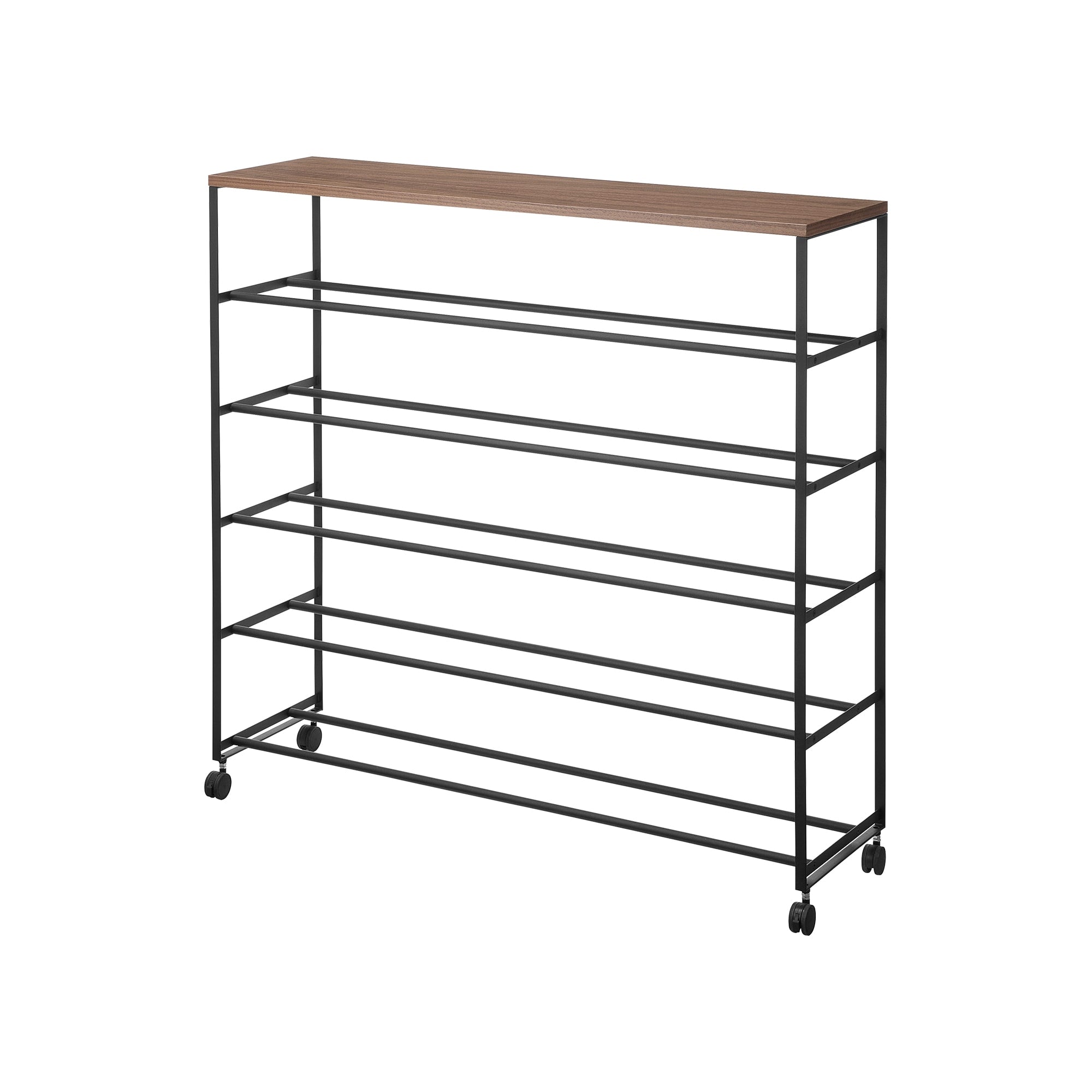 Rolling Five-Tier Shoe Rack (34.25 H)  - Steel + Wood