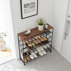 Rolling Five-Tier Shoe Rack (34.25 H)  - Steel + Wood