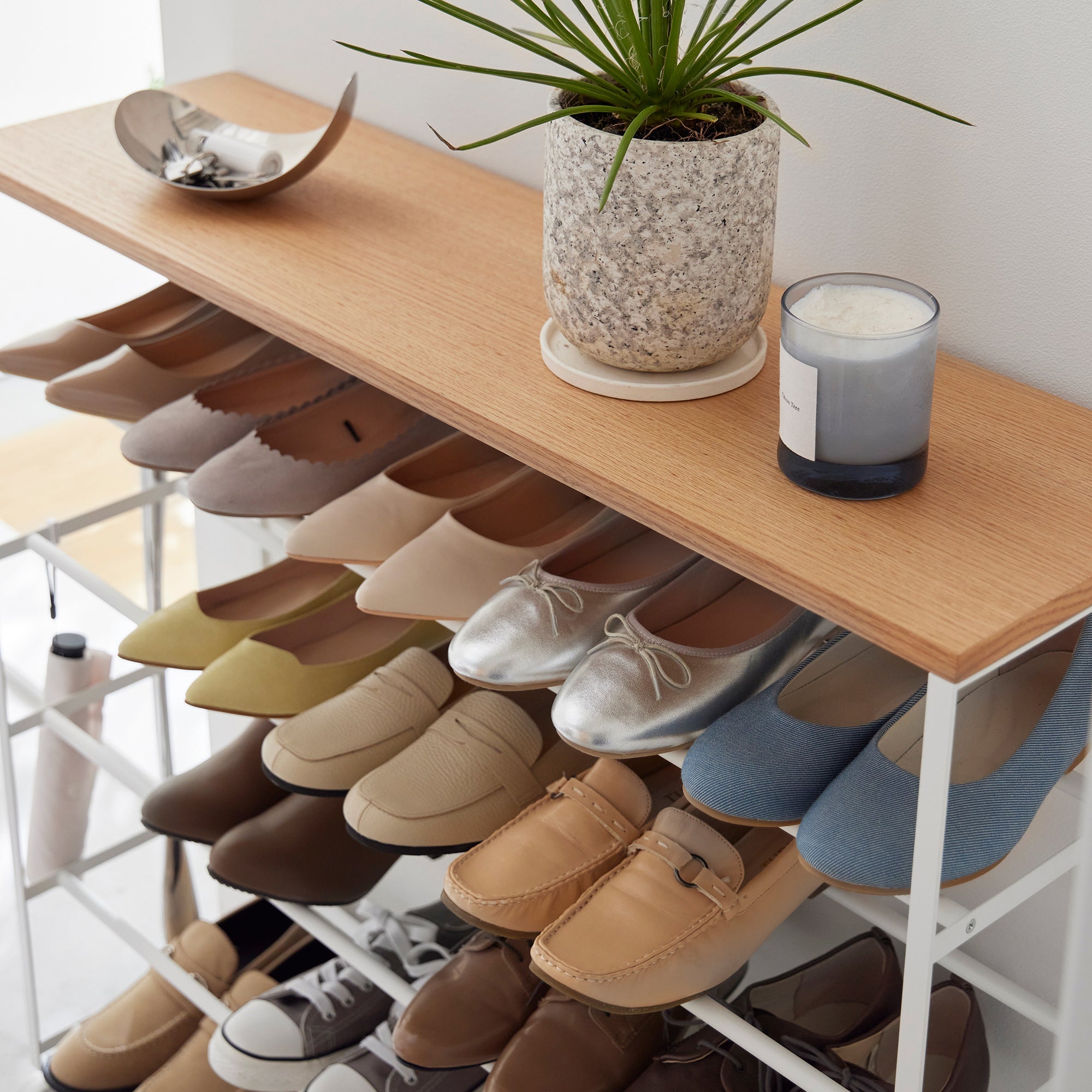 Rolling Five-Tier Shoe Rack (34.25 H)  - Steel + Wood