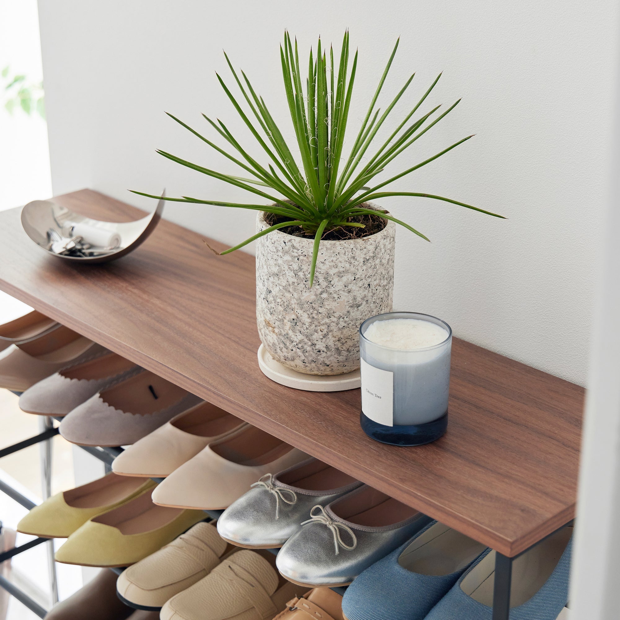 Rolling Five-Tier Shoe Rack (34.25 H)  - Steel + Wood