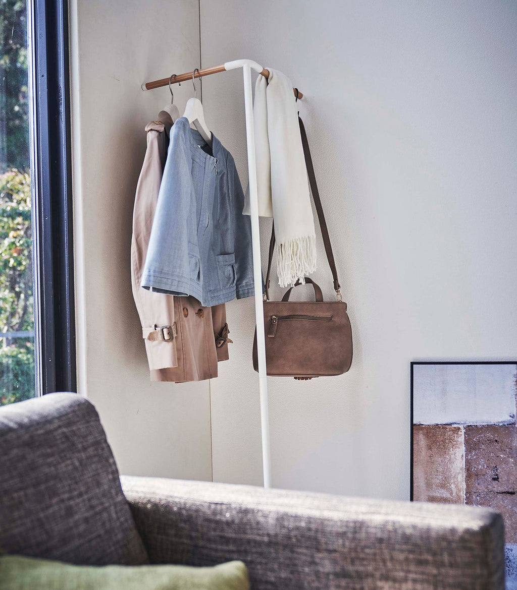 Corner Leaning Coat Hanger (63 H)  - Steel + Wood