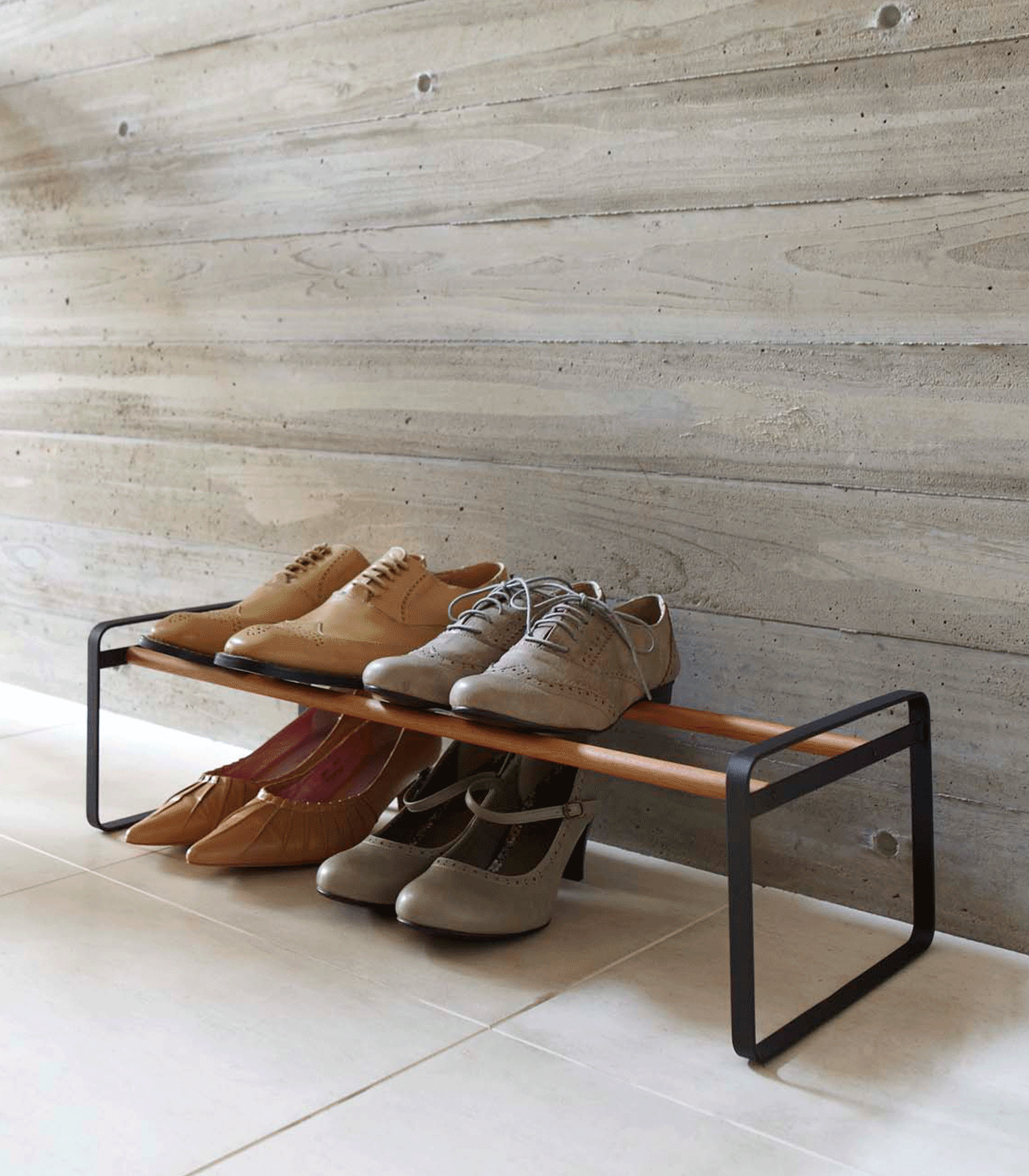 Stackable Shoe Rack (7 H)  - Steel + Wood