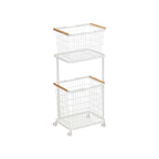 Rolling Laundry Cart + Wire Baskets (38 H)  - Steel + Wood