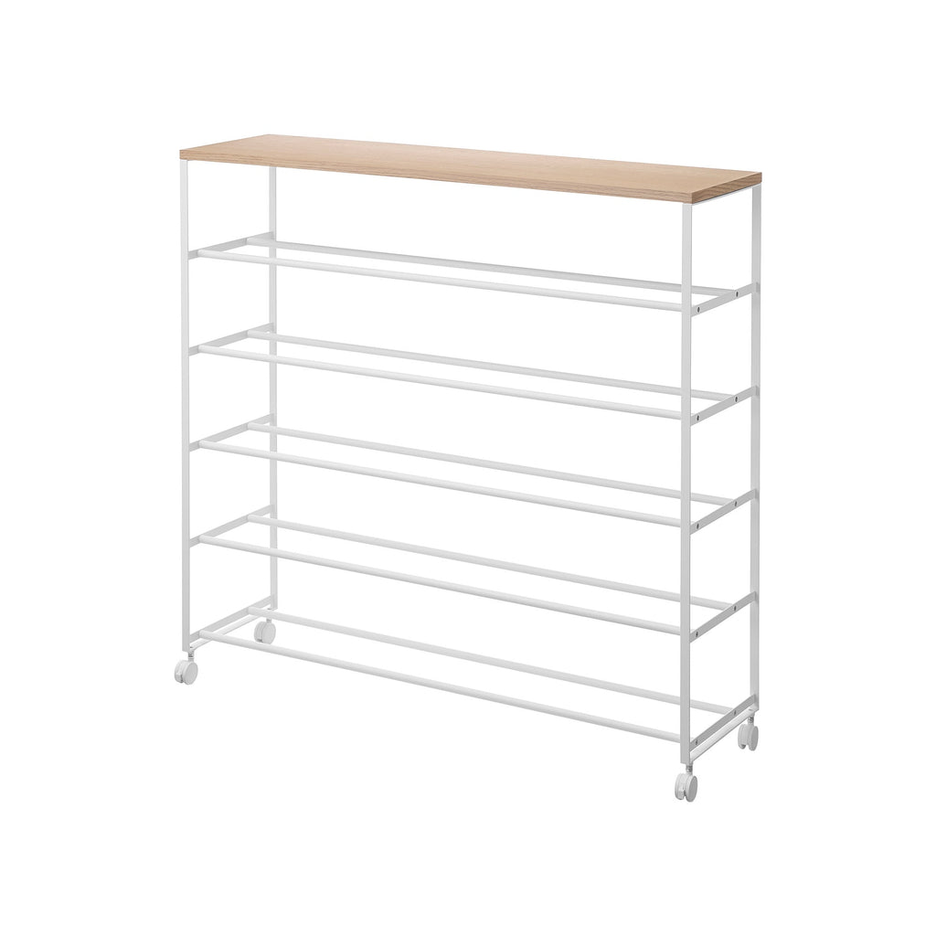 Rolling Five-Tier Shoe Rack (34.25 H)  - Steel + Wood