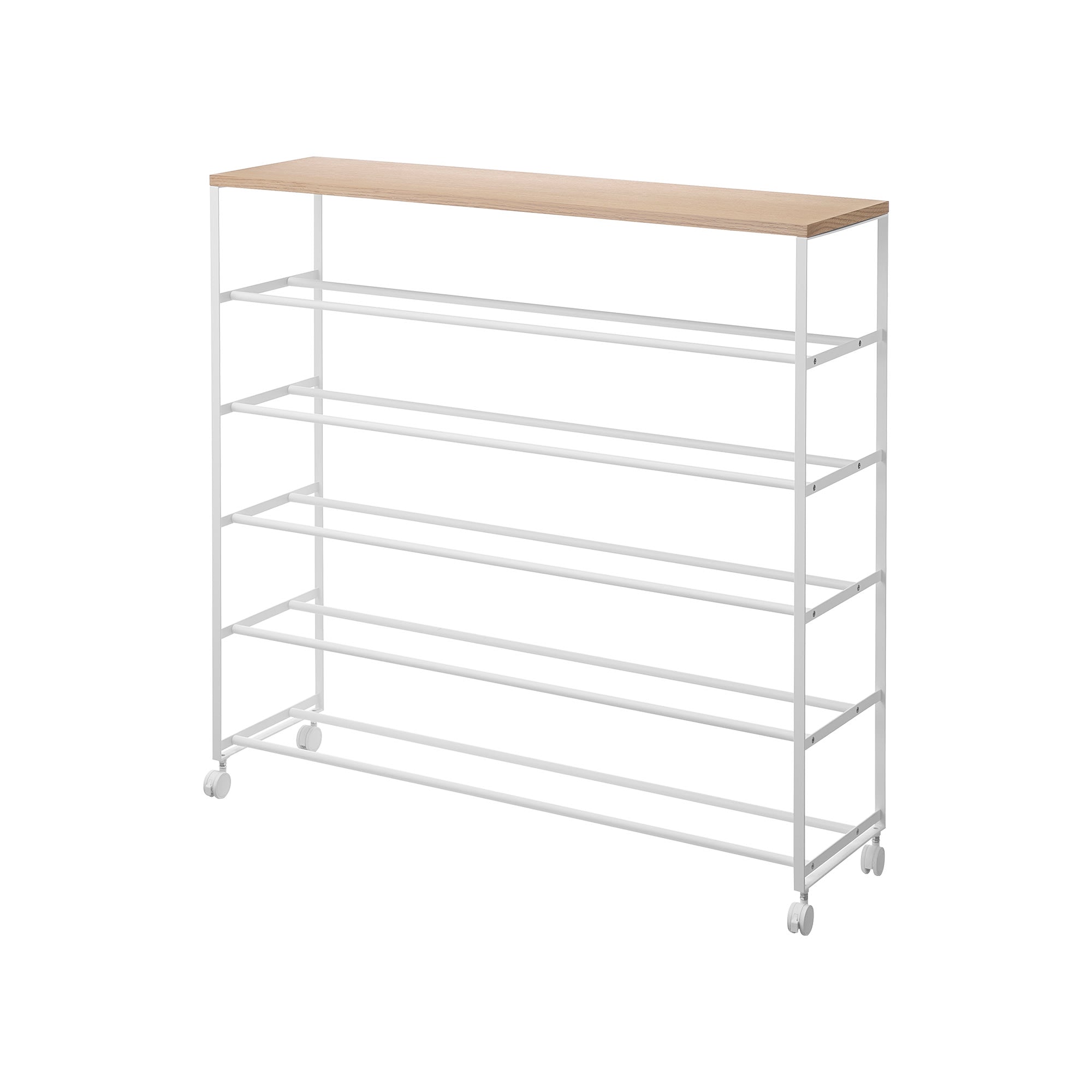 Rolling Five-Tier Shoe Rack (34.25 H)  - Steel + Wood