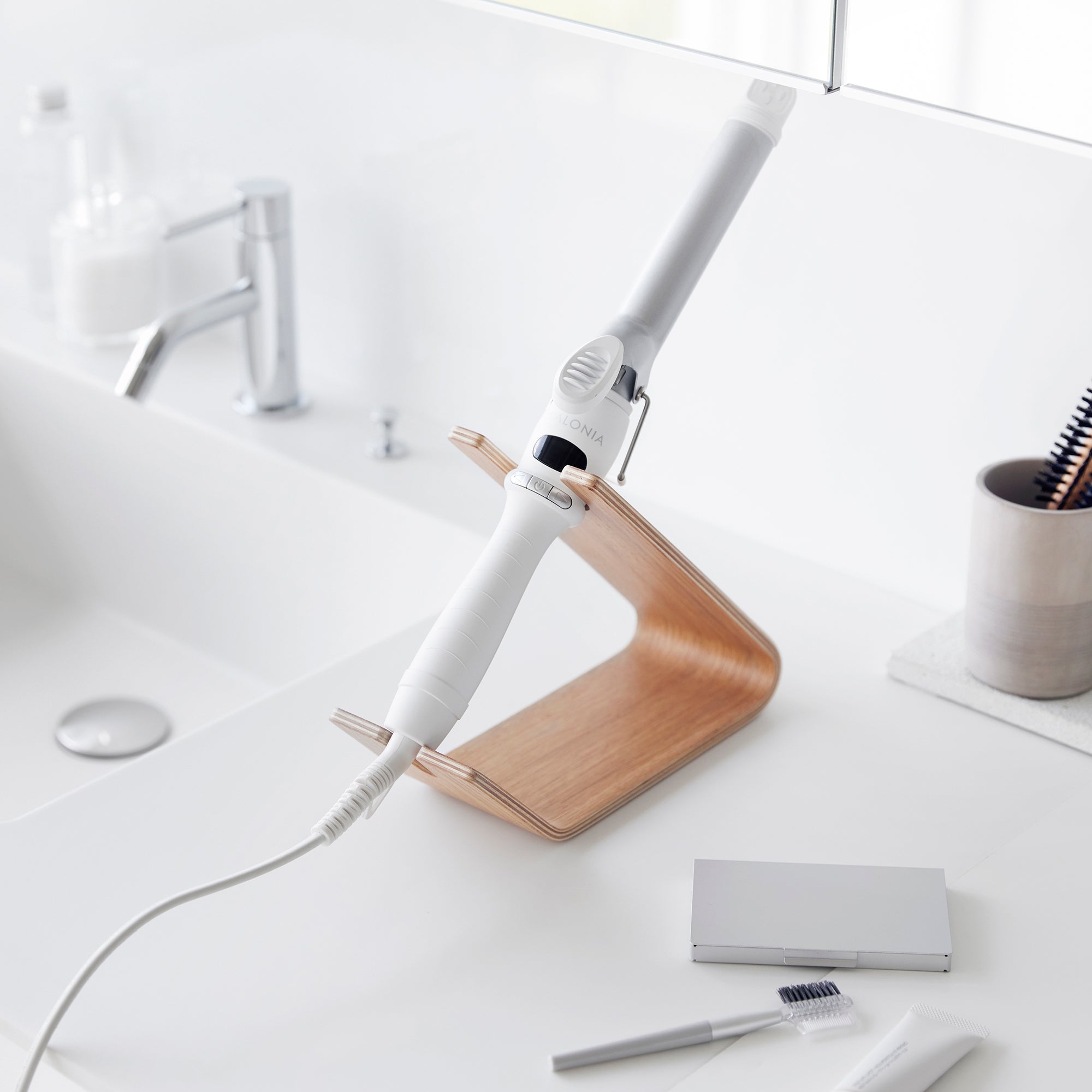 Hair Dryer and Iron Stand - Wood