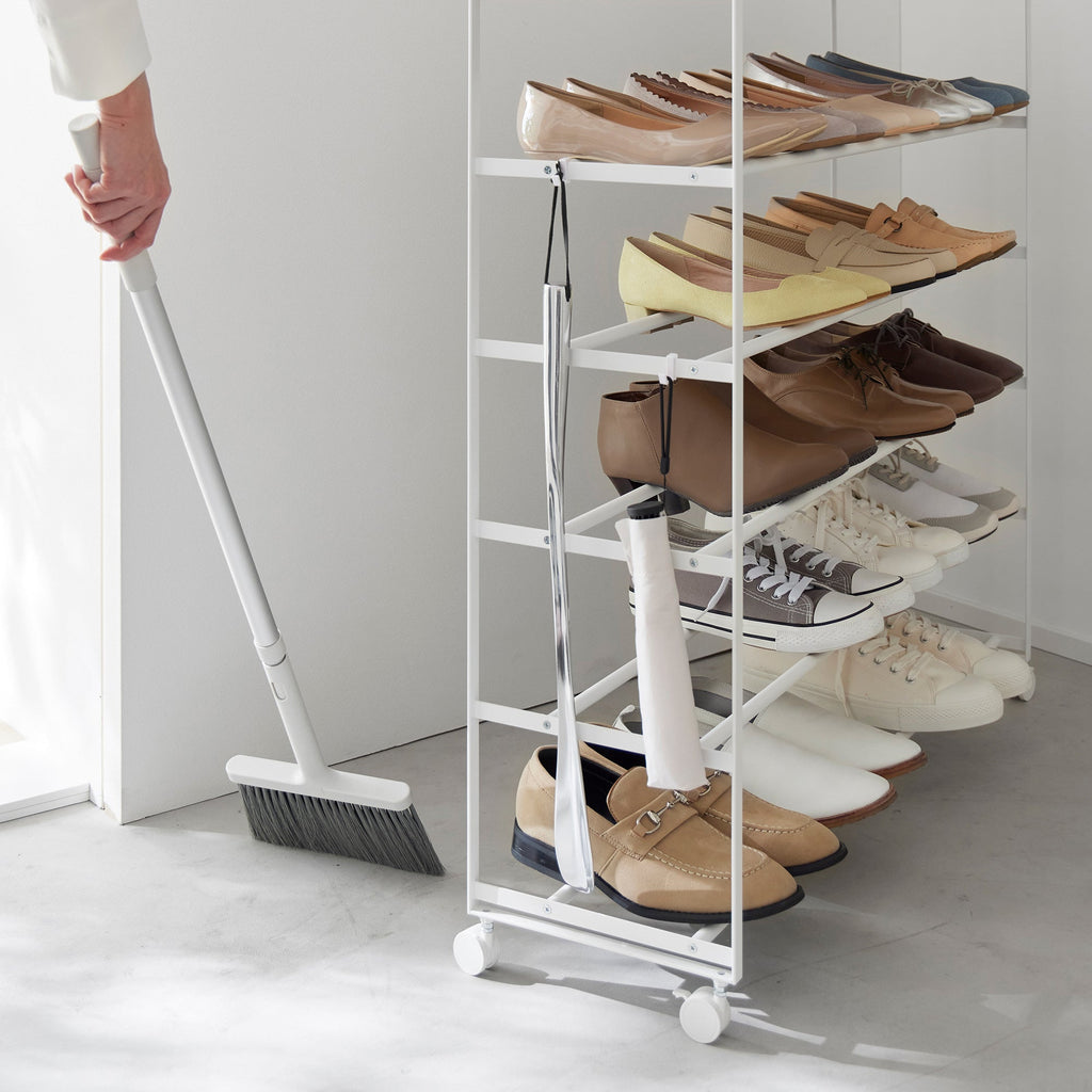 Rolling Five-Tier Shoe Rack (34.25 H)  - Steel + Wood