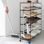 Rolling Five-Tier Shoe Rack (34.25 H)  - Steel + Wood